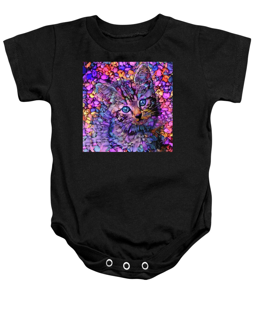 Tabby Kitten Baby Onesie featuring the digital art Rocko the Purple Tabby Kitten by Peggy Collins