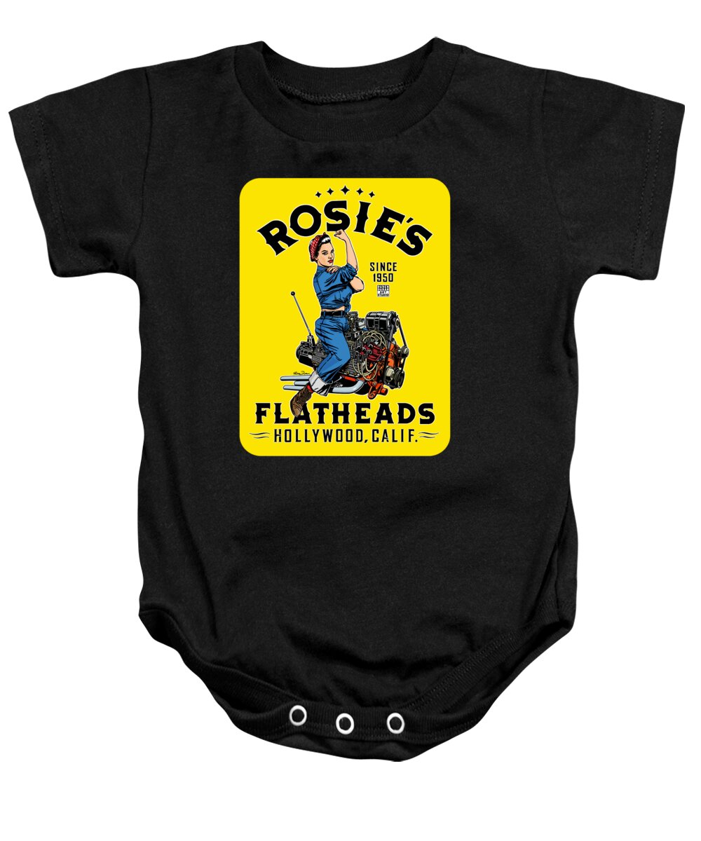 Ford Baby Onesie featuring the digital art Rosie's Flatheads by Ruben Duran