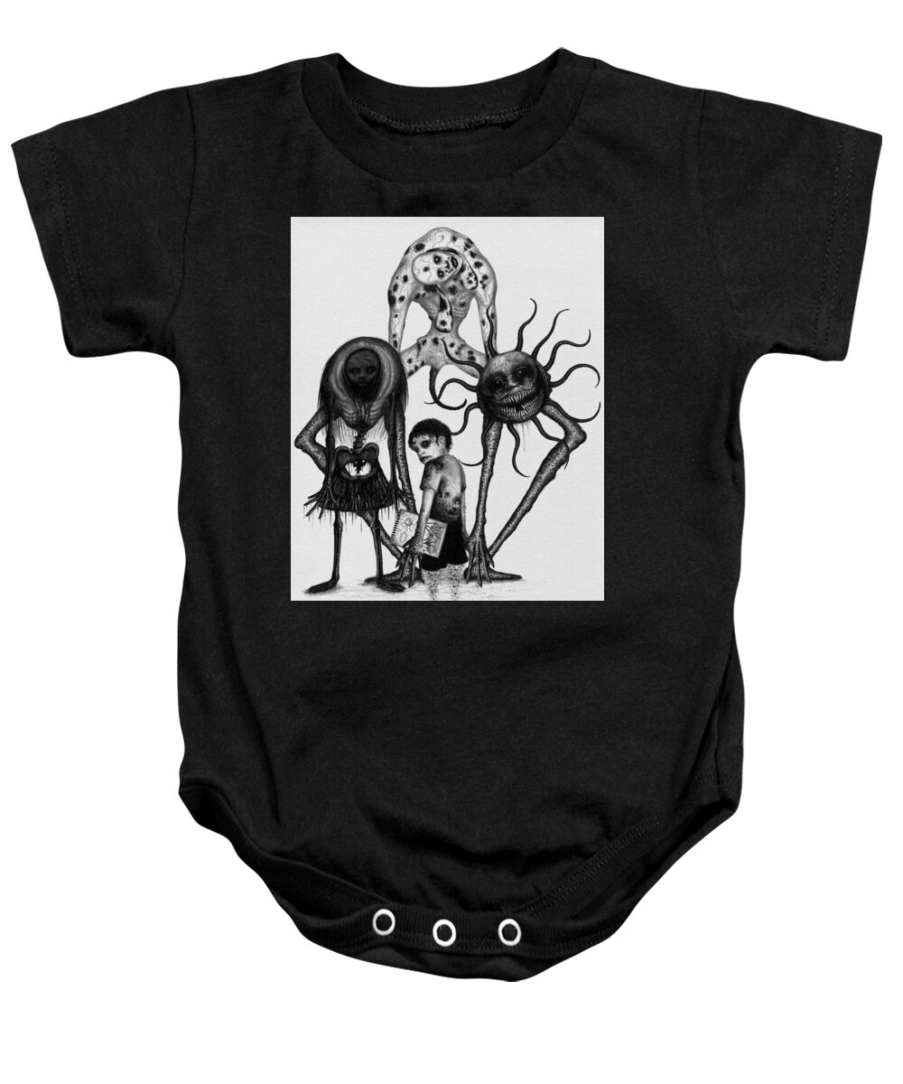 Horror Baby Onesie featuring the drawing Sammy And Friends - Artwork by Ryan Nieves