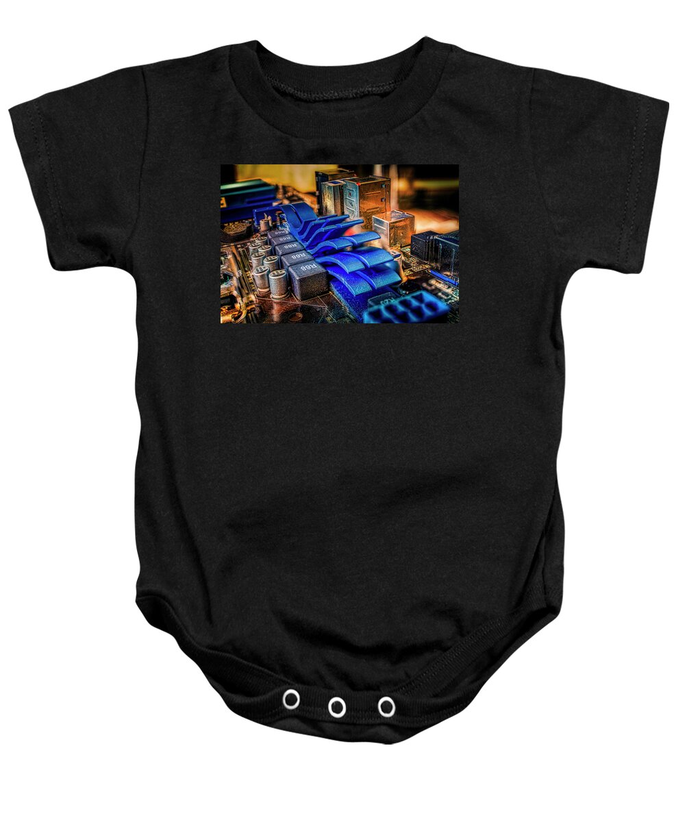 Electronics Baby Onesie featuring the photograph Sandstorm on the Motherboard by Micah Offman