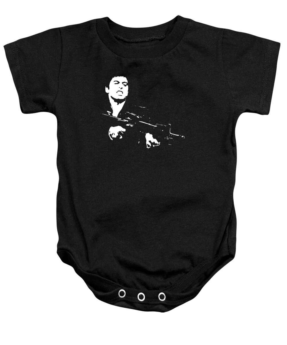 Scarface Baby Onesie featuring the digital art Scarface Minimalistic Pop Art by Megan Miller