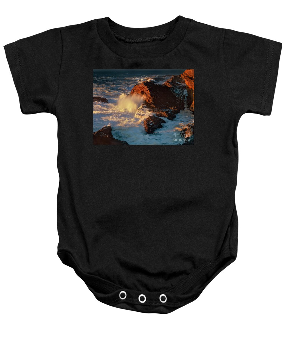 North America Landscape Baby Onesie featuring the photograph Sea Mount at Sunset Oregon Coast by Dave Welling