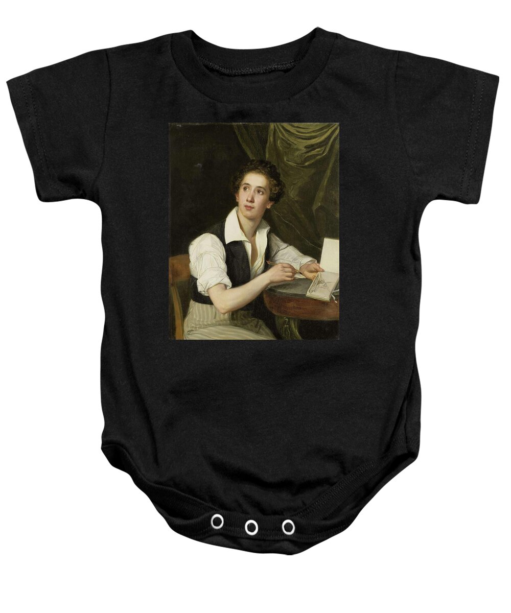 Canvas Baby Onesie featuring the painting Self-Portrait. by Charles Saligo -1804-1874-