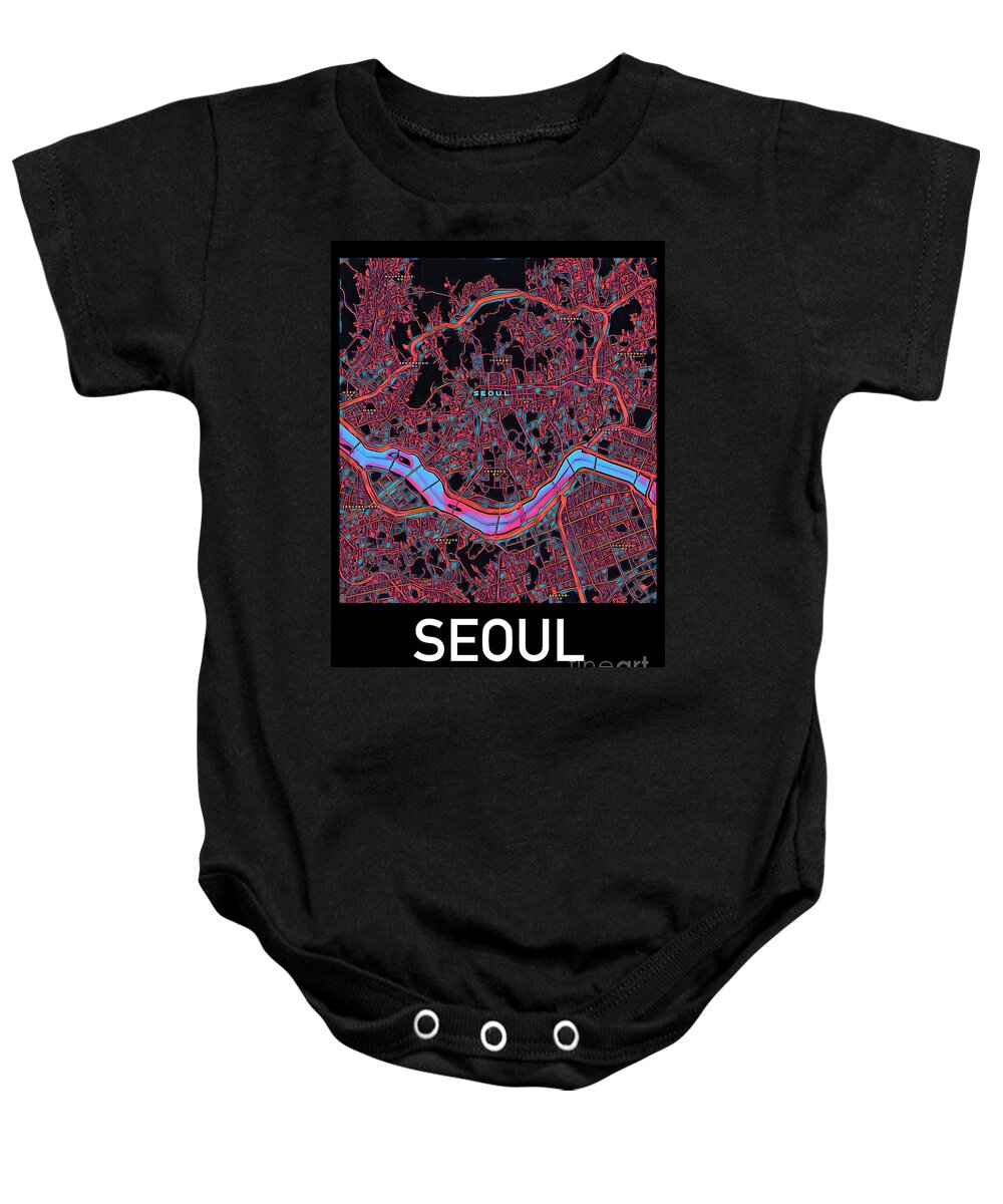 Seoul Baby Onesie featuring the digital art Seoul City Map by HELGE Art Gallery