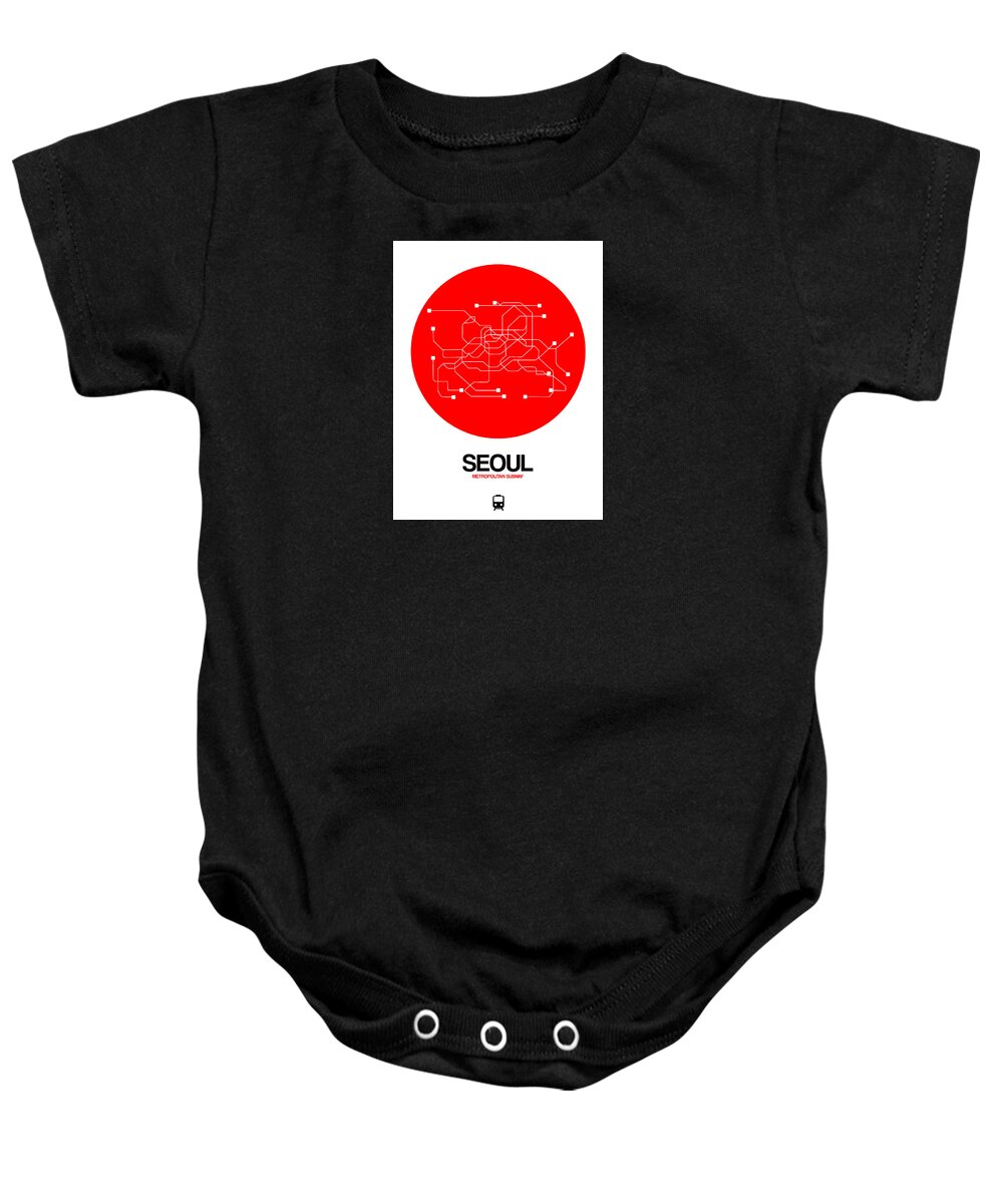 Vacation Baby Onesie featuring the digital art Seoul Red Subway Map by Naxart Studio
