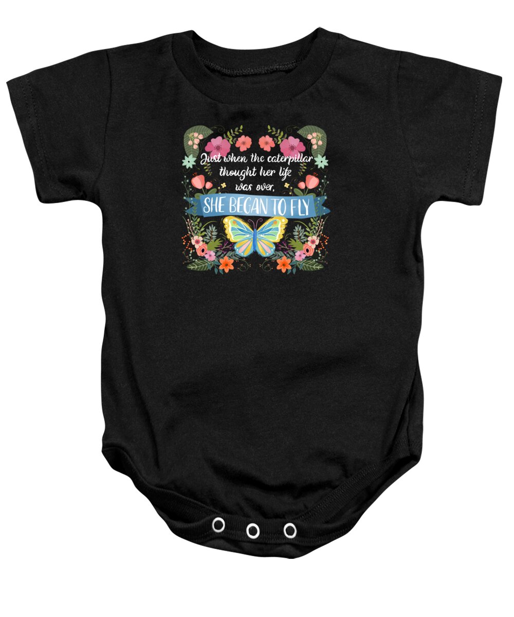  Baby Onesie featuring the painting She Began To Fly Hand Lettered Floral Sign by Little Bunny Sunshine