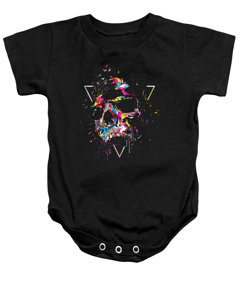 Skull Baby Onesie featuring the mixed media Skull X by Balazs Solti