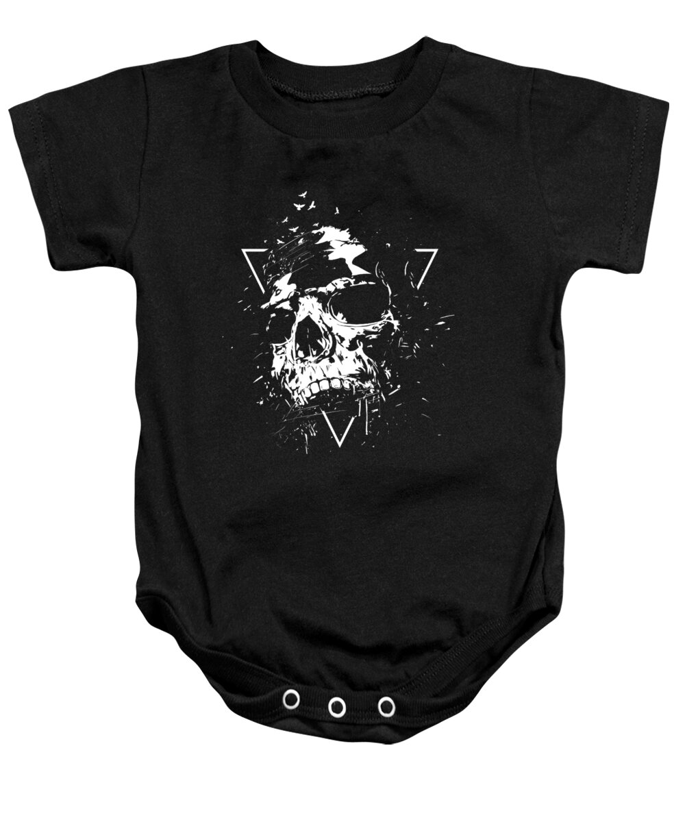 Skull Baby Onesie featuring the mixed media Skull X II by Balazs Solti
