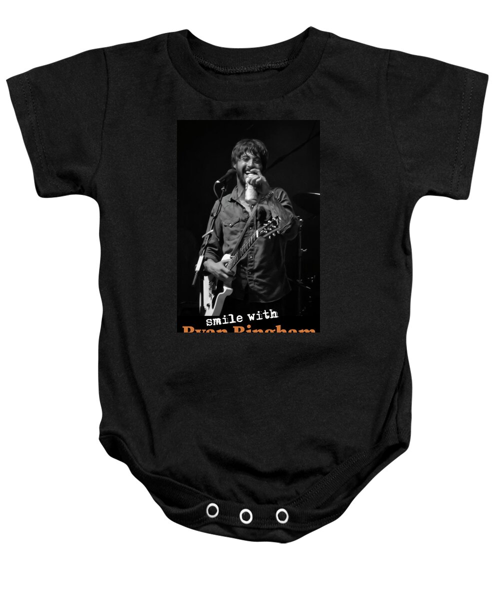 Rock And Roll Baby Onesie featuring the photograph Smile with Ryan Bingham BW by Micah Offman