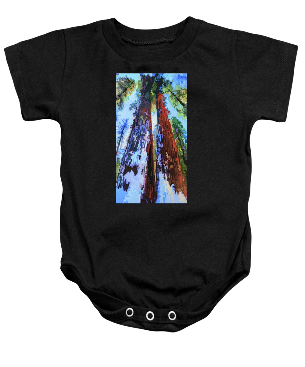 Redwoods Baby Onesie featuring the painting Snow On The Redwoods by John Lautermilch