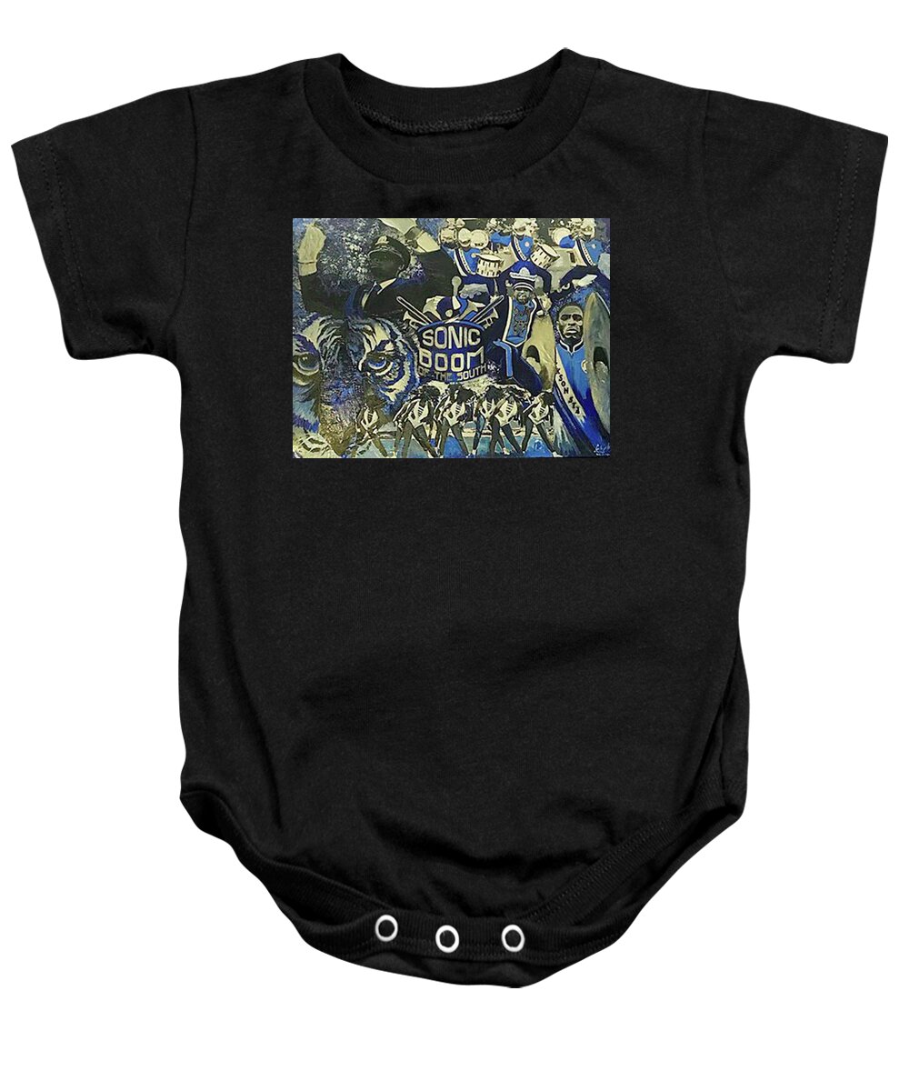 Jsu Sonic Boom Baby Onesie featuring the painting Sonic Boom by Femme Blaicasso