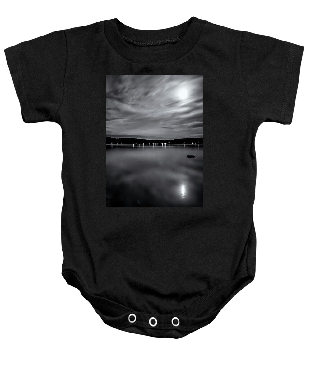 Spofford Lake New Hampshire Baby Onesie featuring the photograph Spofford Lake Moon by Tom Singleton