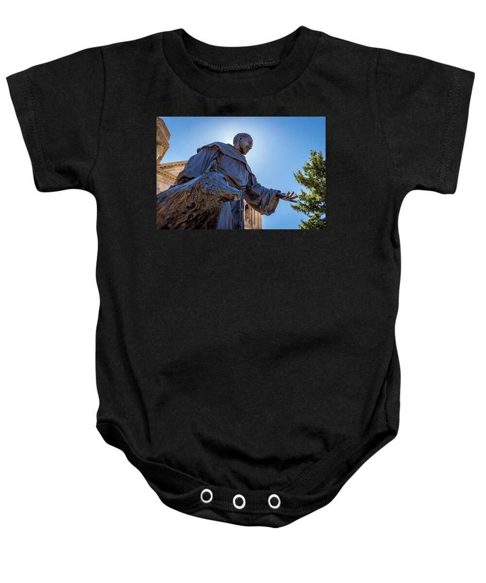 New Mexico Baby Onesie featuring the photograph St. Francis of Assisi Statue by Tim Stanley