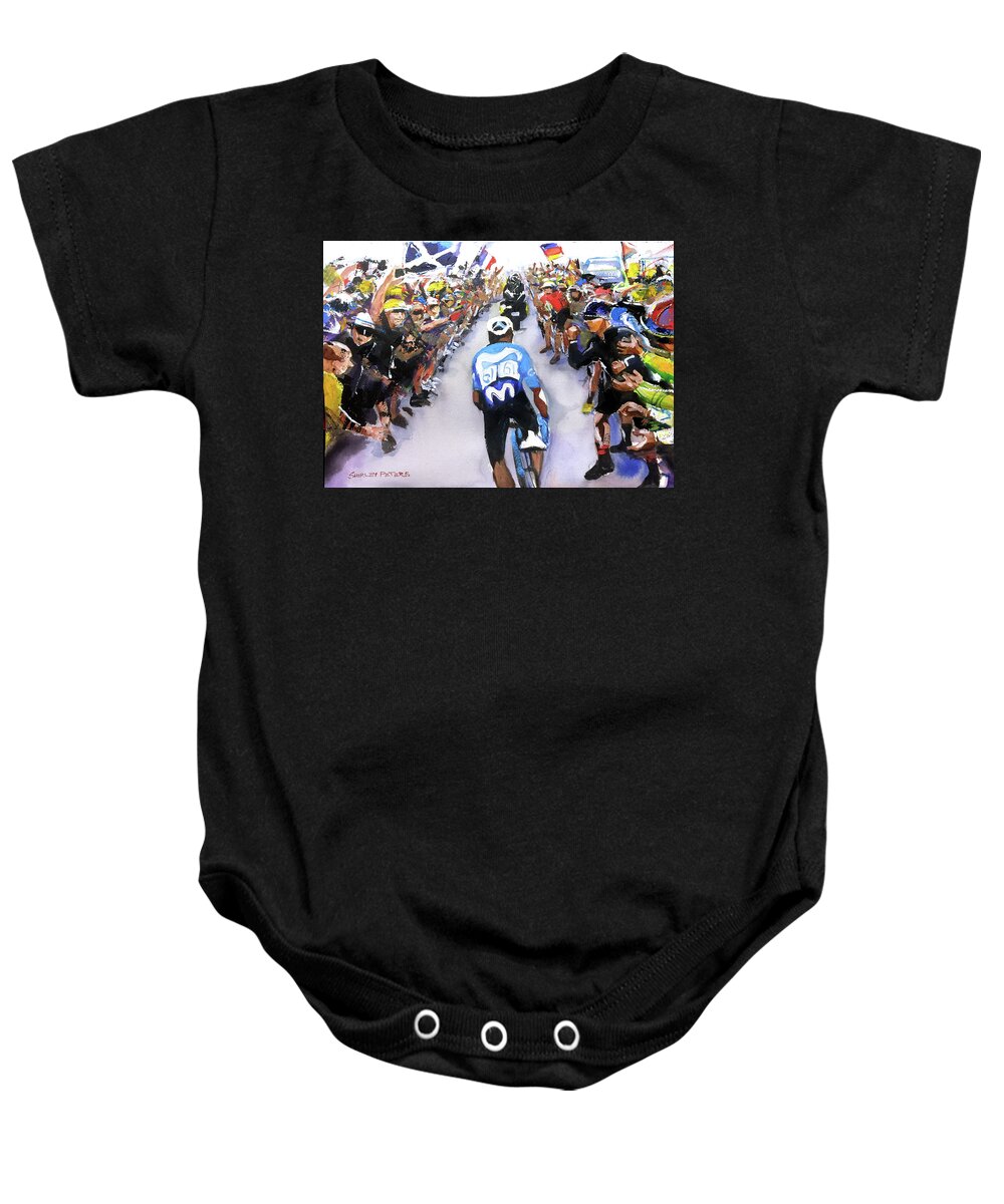 Quintana Baby Onesie featuring the painting Stage 18 Quintana Through the Fans by Shirley Peters