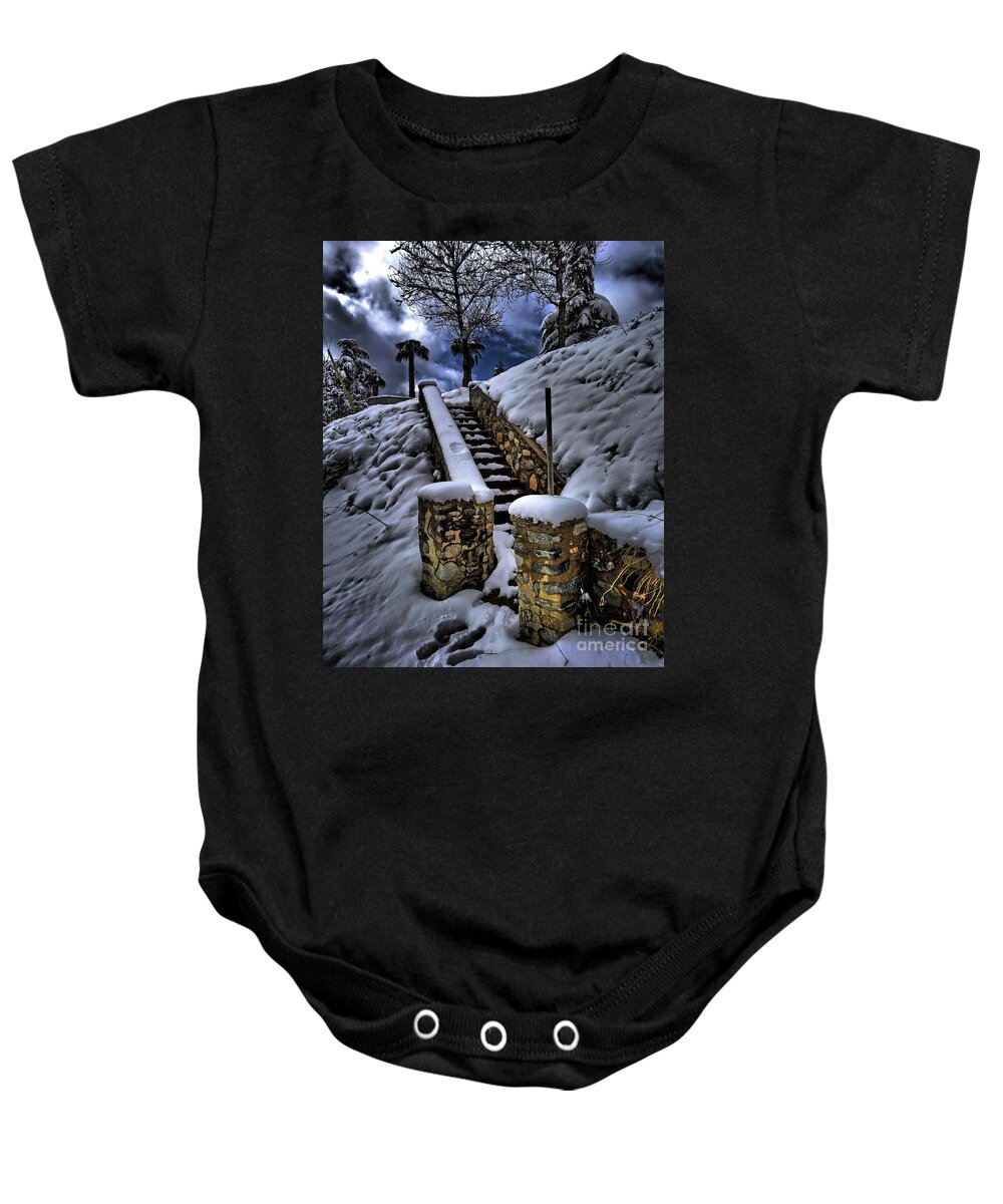 Snow Baby Onesie featuring the photograph Steps in the Snow by Alex Morales