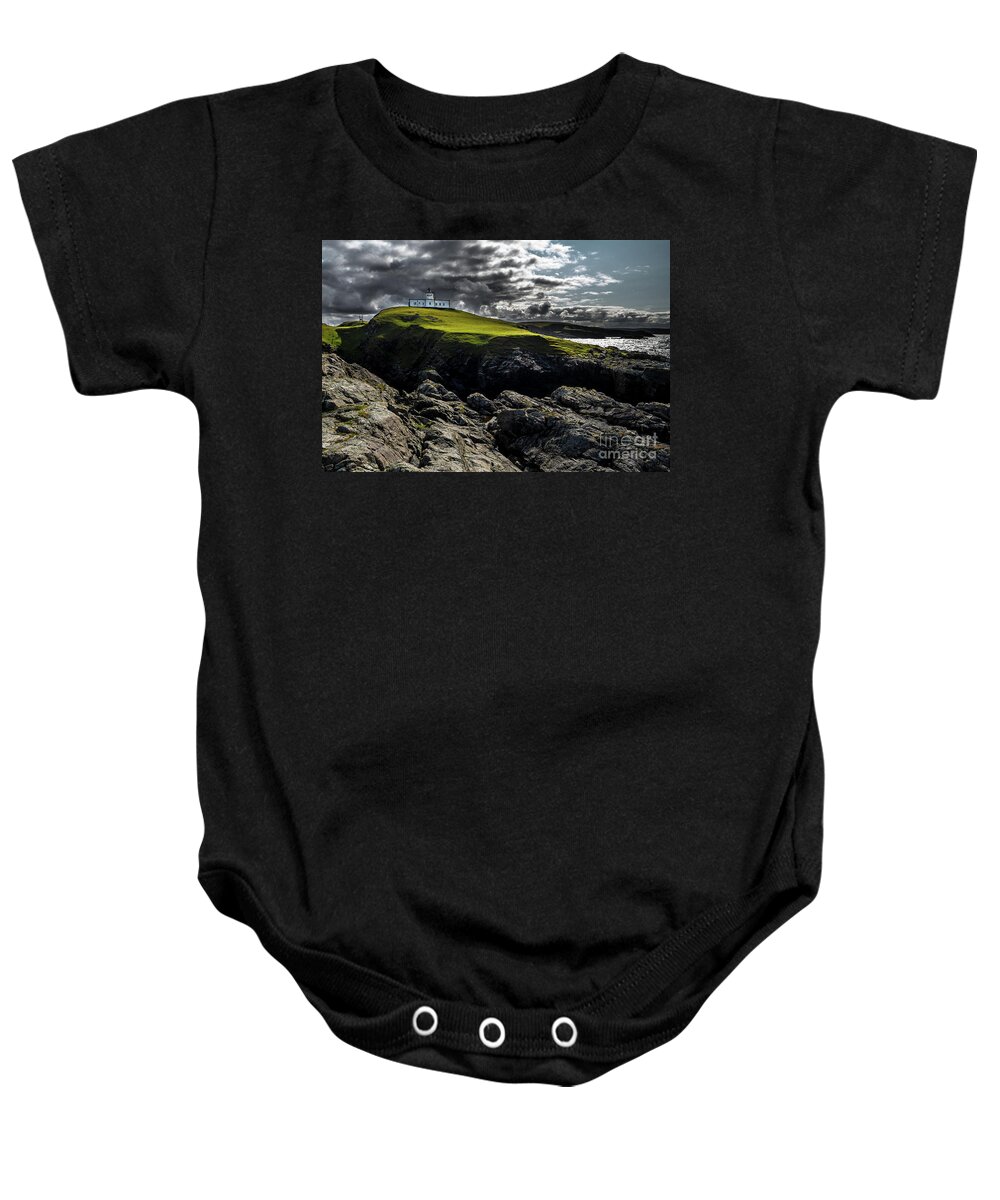 Scotland Baby Onesie featuring the photograph Strathy Point Lighthouse In Scotland by Andreas Berthold
