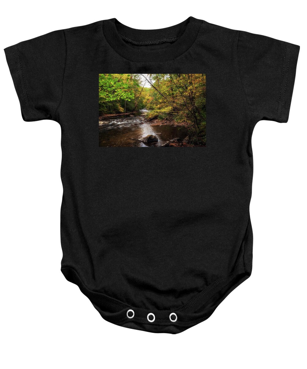 Autumn Baby Onesie featuring the photograph Stream in Autumn by Debra Fedchin