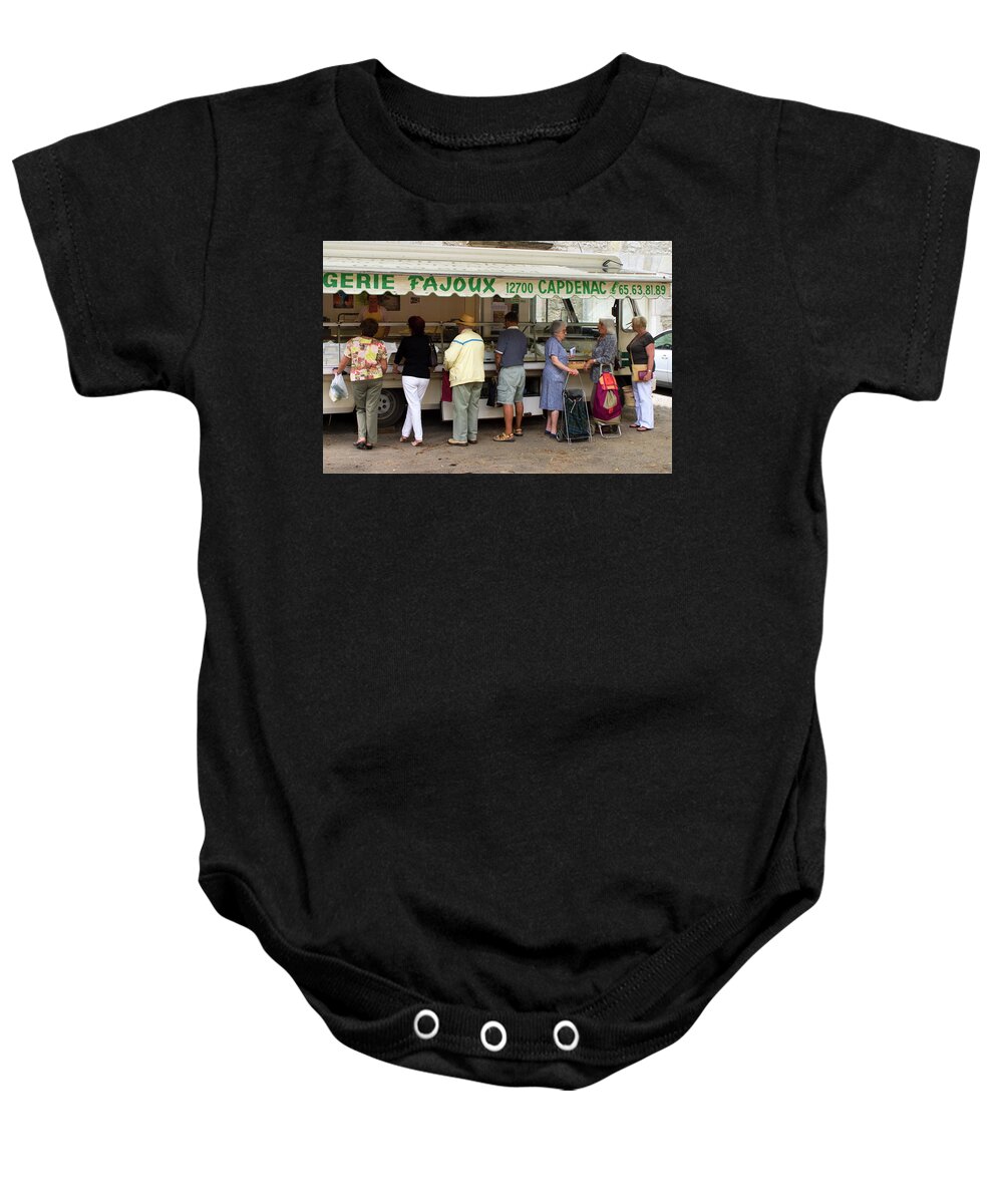 Cajarc Baby Onesie featuring the photograph Street market characters by Seeables Visual Arts