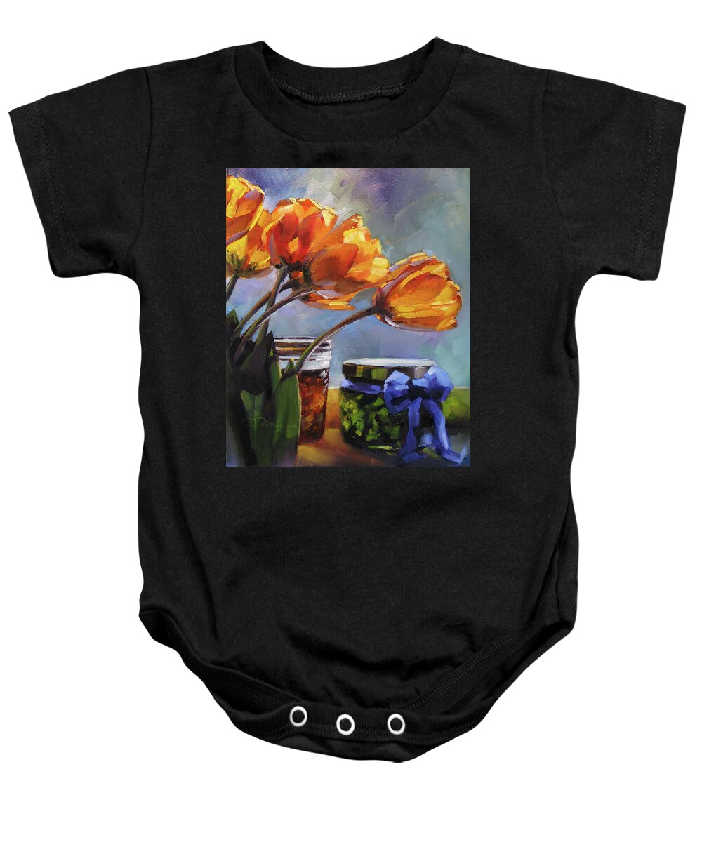 Tulips Baby Onesie featuring the painting Sunlit Jewels by Dianna Ponting