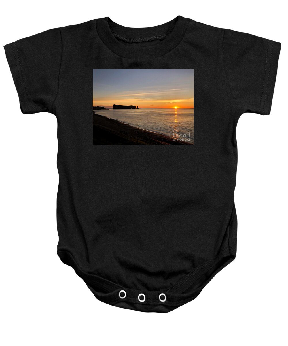 Sunrise Baby Onesie featuring the photograph Sunrise at Perce Rock by Diana Rajala