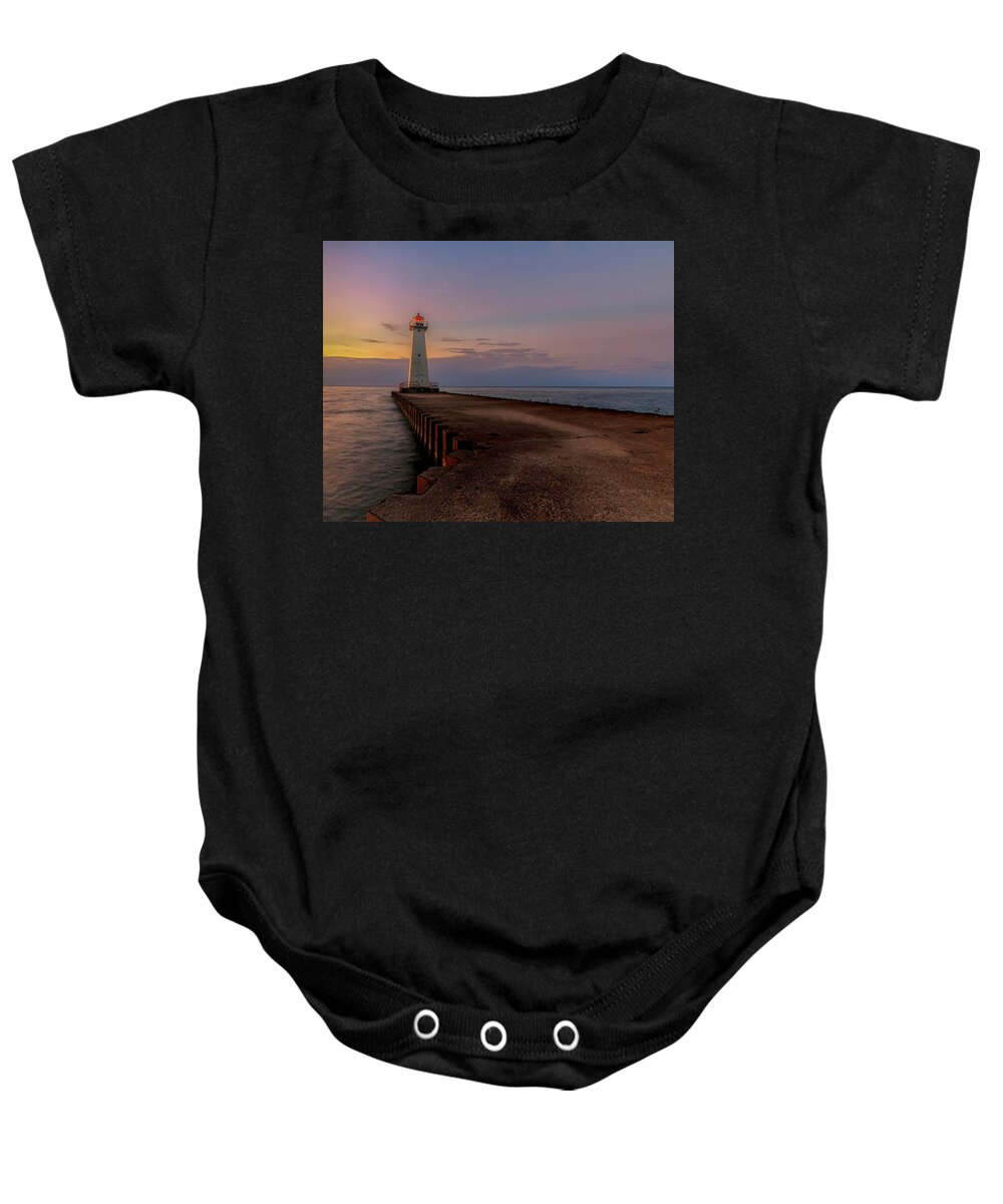 Sunset Baby Onesie featuring the photograph Sunset at Sodus Point by Rod Best