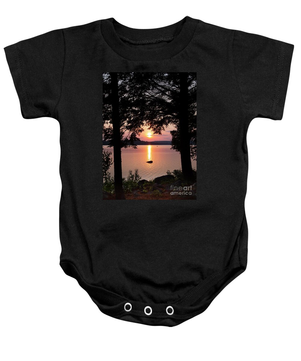 Sunset Baby Onesie featuring the photograph Sunset on the Rock by Karin Pinkham