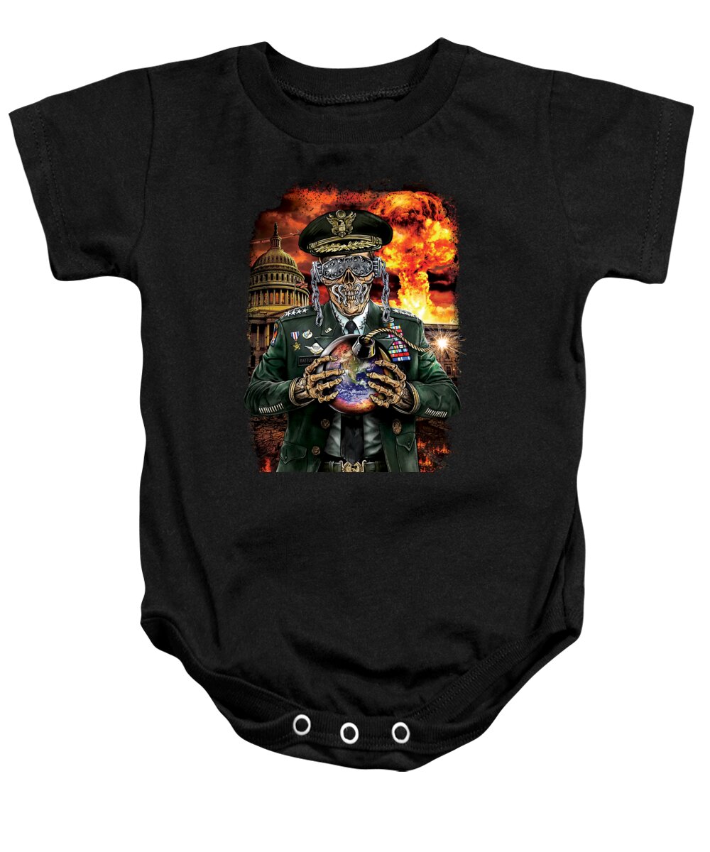 Vic Rattlehead Baby Onesie featuring the digital art Symphony of Destruction by Visual Darkness