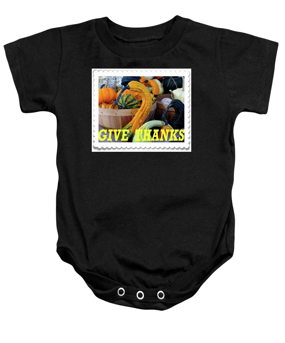 Thanksgiving Baby Onesie featuring the photograph Thanksgiving Card - Three by Linda Stern