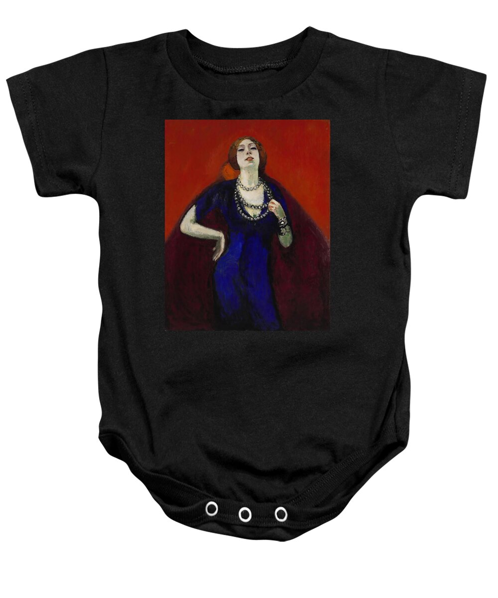 Kees Van Dongen Baby Onesie featuring the painting The Blue Dress. by Kees van Dongen -1877-1968-
