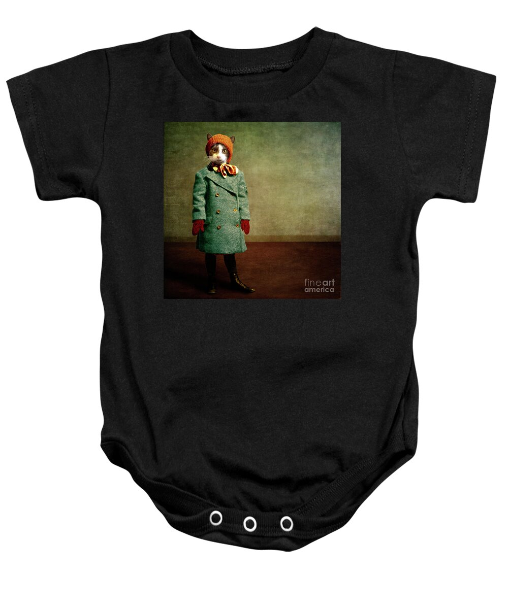 Cat Baby Onesie featuring the digital art The Chilly Girl by Martine Roch