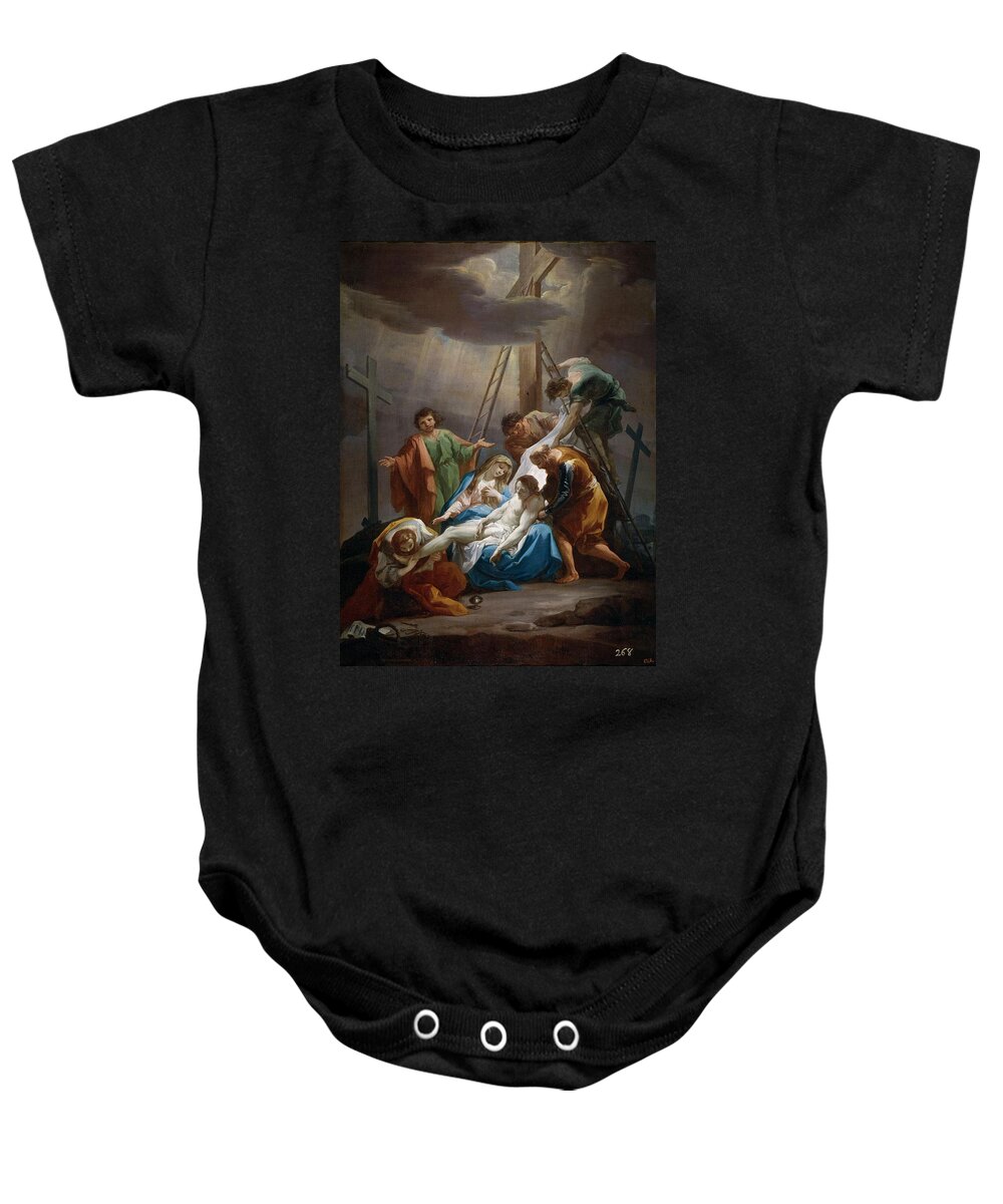 Corrado Giaquinto Baby Onesie featuring the painting 'The Descent from the Cross', ca. 1754, Italian School, Oil on canvas, 147 c... by Corrado Giaquinto -c 1703-1765-