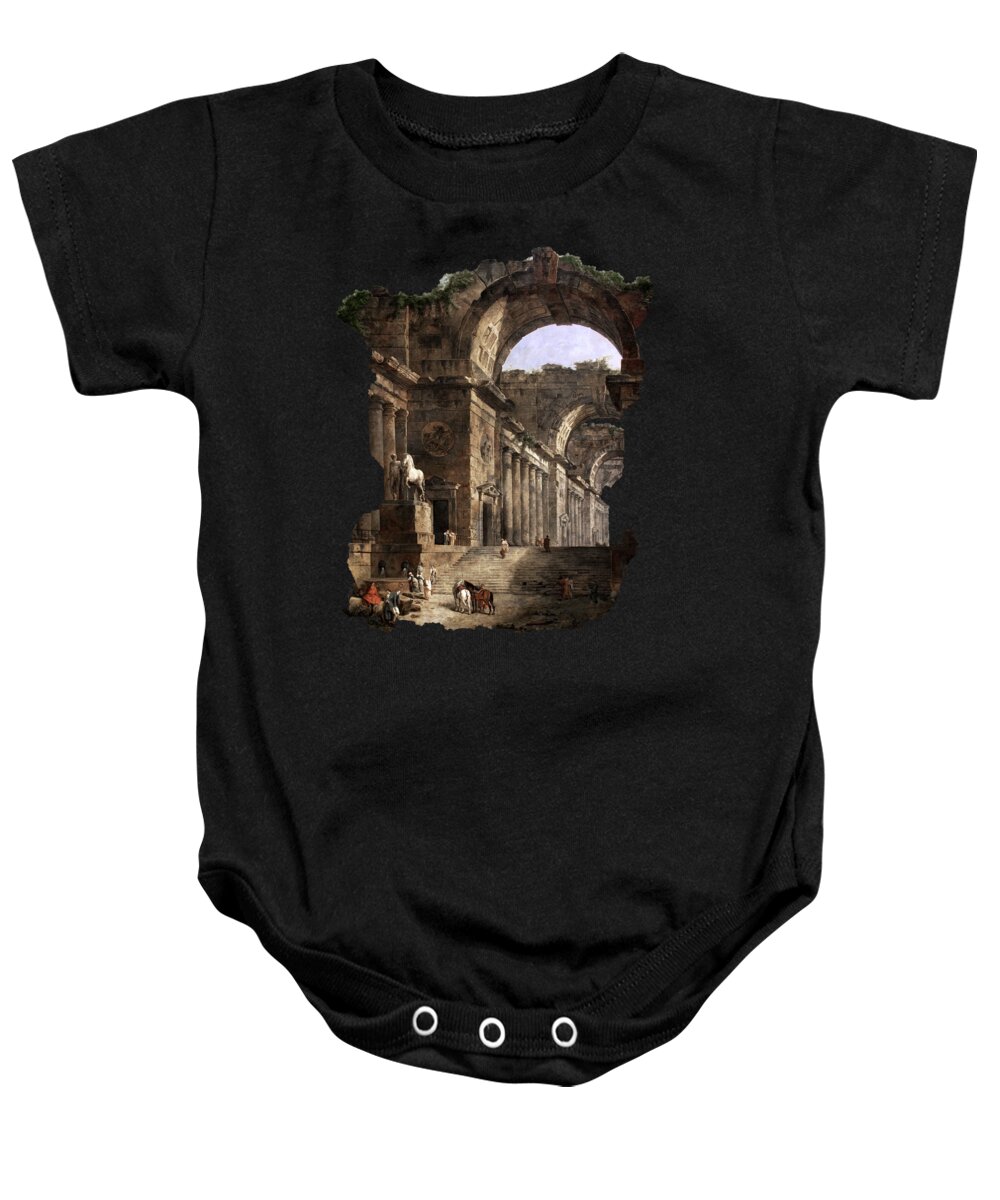 The Fountain Baby Onesie featuring the painting The Fountains by Hubert Robert by Xzendor7