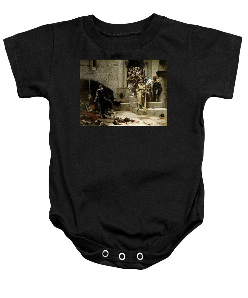 Jose Casado Del Alisal Baby Onesie featuring the painting 'The Legend of the Monk King', 1880, Spanish School, Oil on canvas, 356 ... by Jose Casado del Alisal -c 1830-1886-