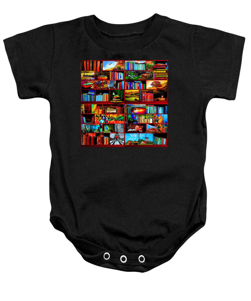 Boats Baby Onesie featuring the digital art The Library The Travel Section by Debra and Dave Vanderlaan