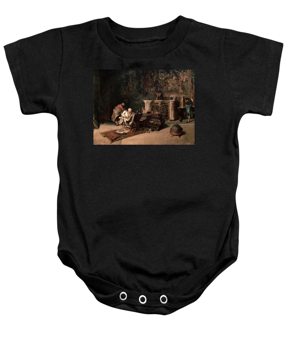 Maria Fortuny Baby Onesie featuring the painting 'The Print Collector', 1866, Oil on canvas, 52 x 66,5 cm. by Mariano Fortuny y Marsal -1838-1874-