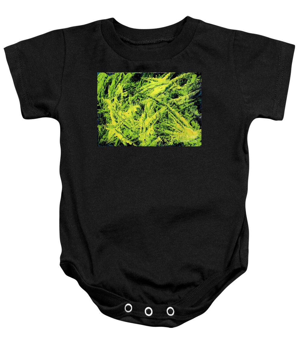 Abstract Baby Onesie featuring the painting Transitions with Yellow, Green and Blue by Dean Triolo