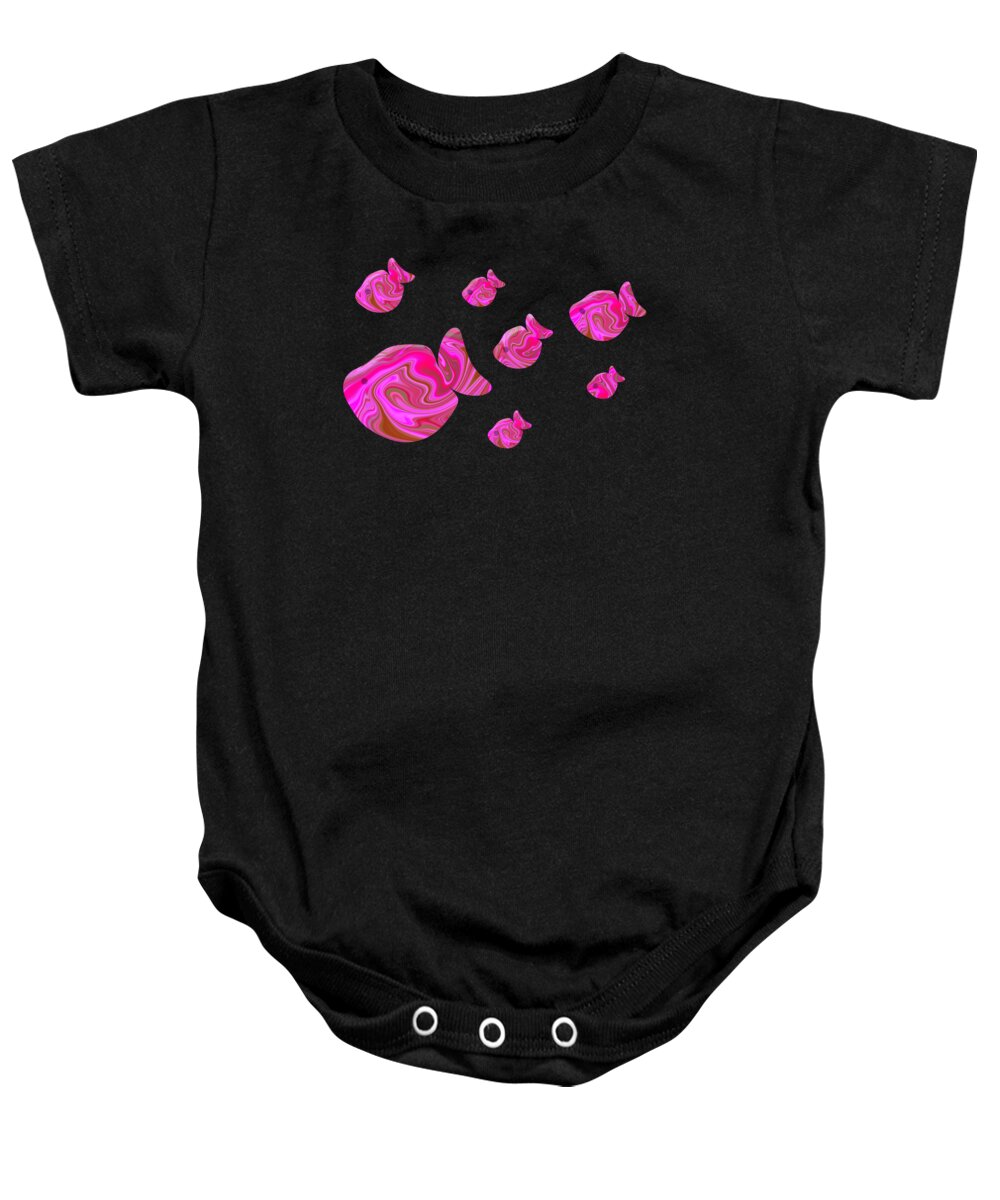 Fish Baby Onesie featuring the digital art Tropical Fish in Psychedelic Pink Pattern in Ocean by Barefoot Bodeez Art