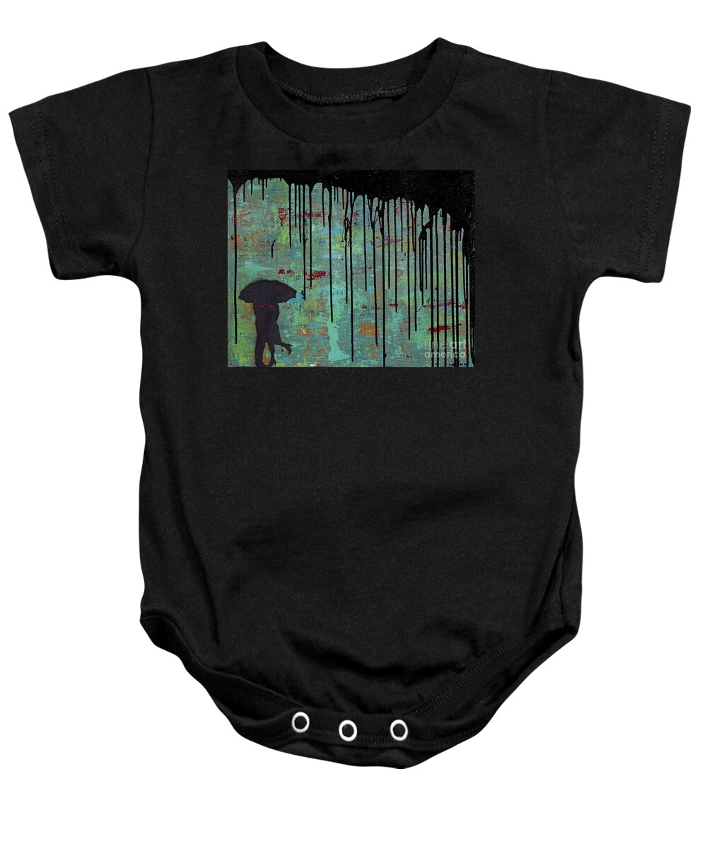 Umbrella Baby Onesie featuring the mixed media Two Hearts by SORROW Gallery