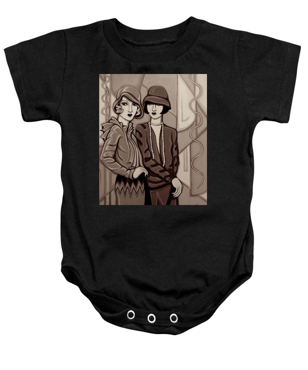 Flappers Baby Onesie featuring the painting Violet and Rose in Sepia Tone by Tara Hutton