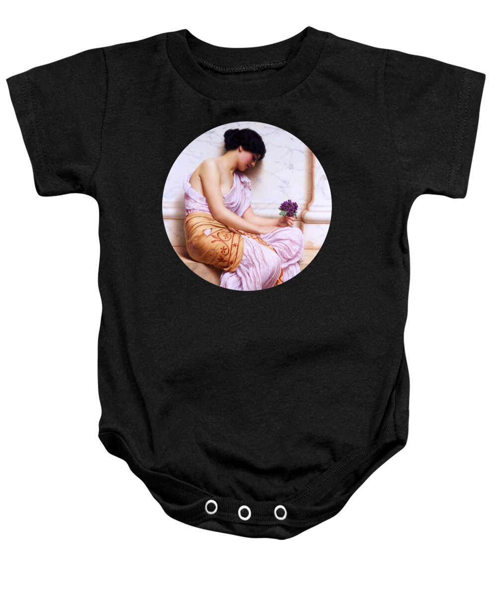 Young Girl Baby Onesie featuring the painting Violets, Sweet Violets by John William Godward by Xzendor7