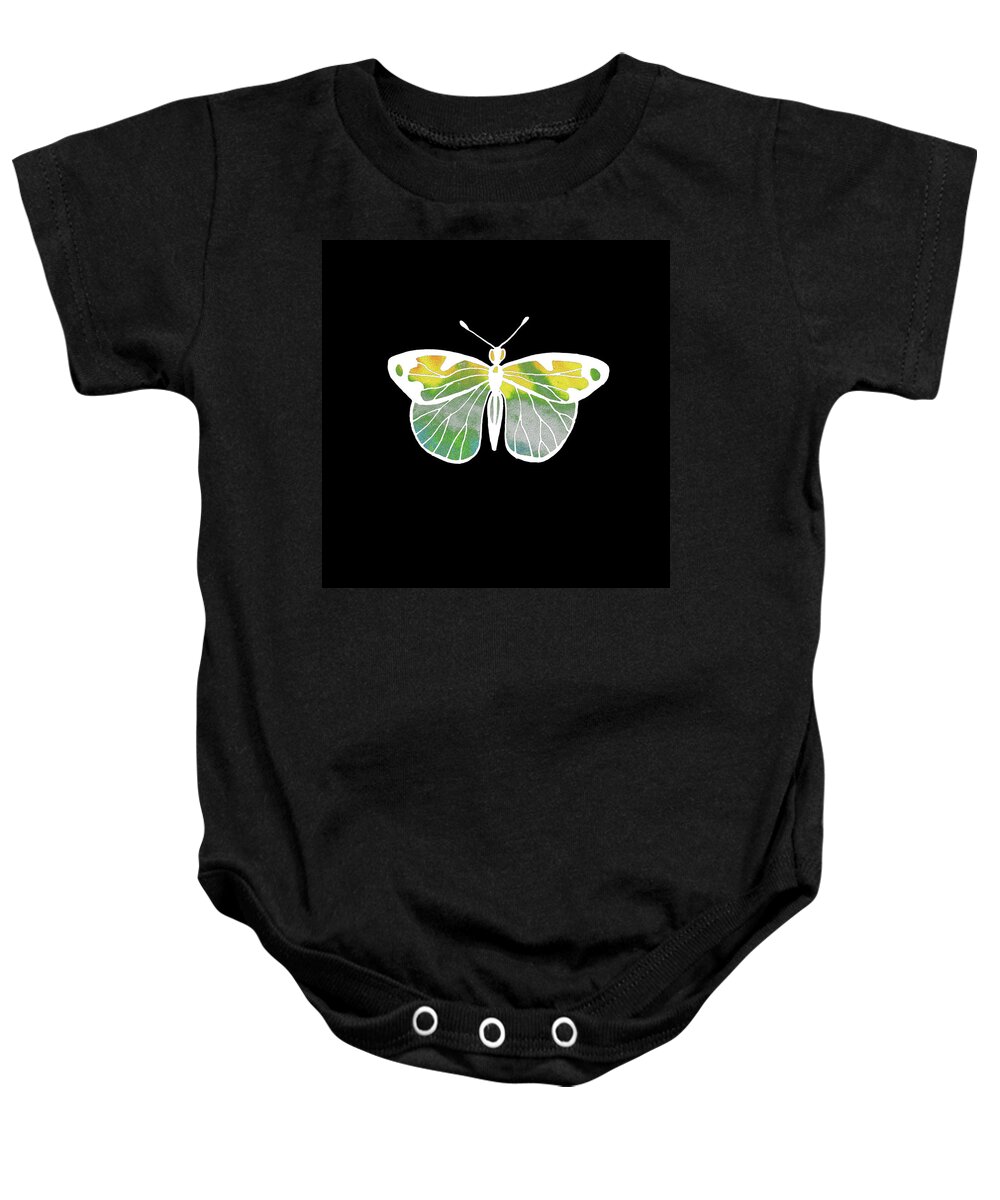 Butterfly Baby Onesie featuring the painting Watercolor Butterfly On Black III by Irina Sztukowski