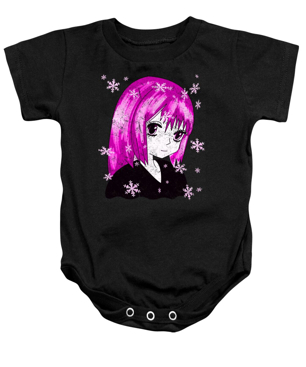 Anime Accessories Baby Onesie featuring the digital art Winter Anime Girl Pink by Lin Watchorn