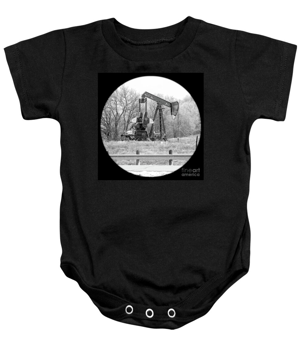 Wintry Pumpjack Baby Onesie featuring the photograph Wintry Pumpjack by Imagery by Charly