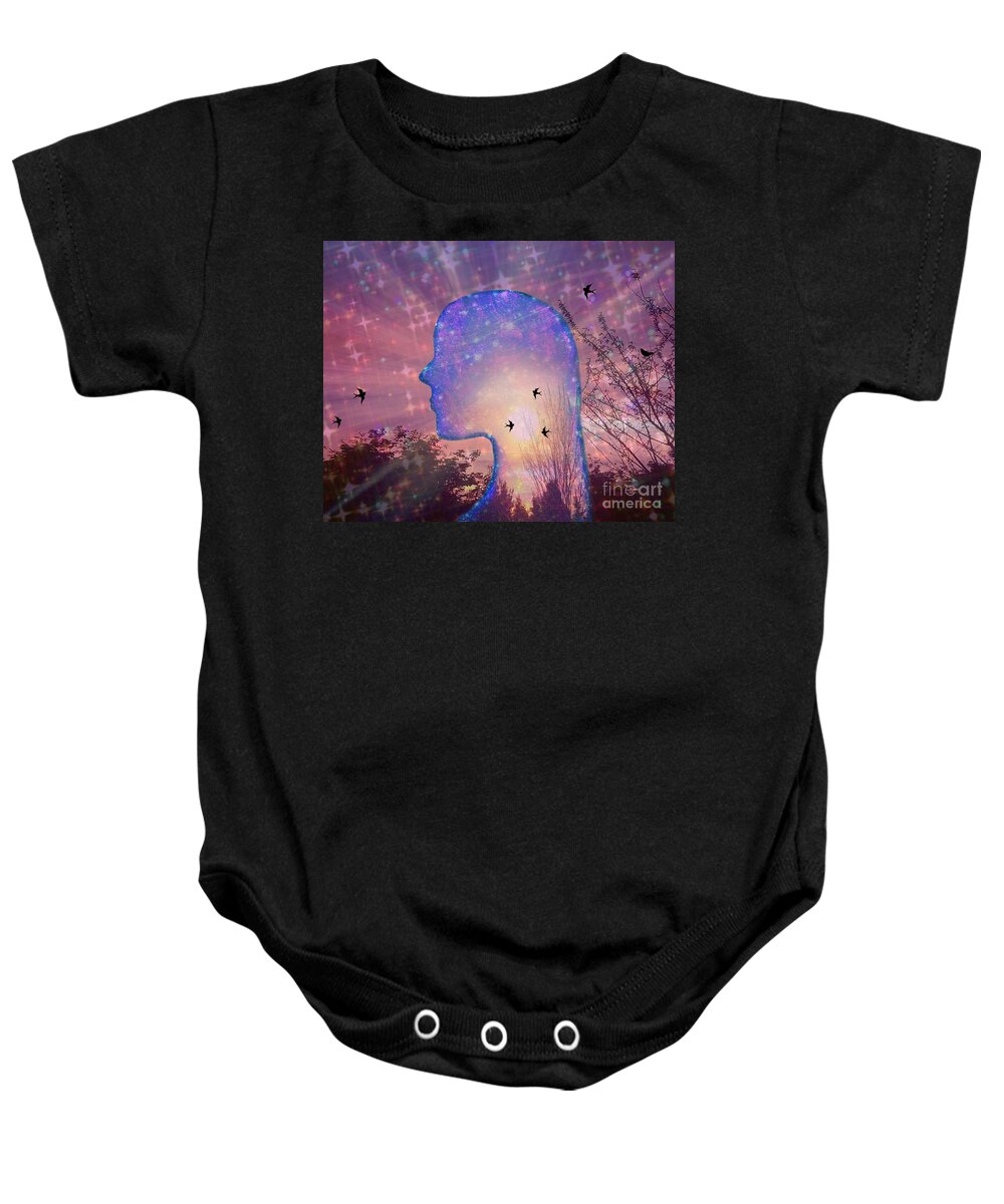 Worlds Within Worlds Baby Onesie featuring the mixed media Worlds Within Worlds by Diamante Lavendar