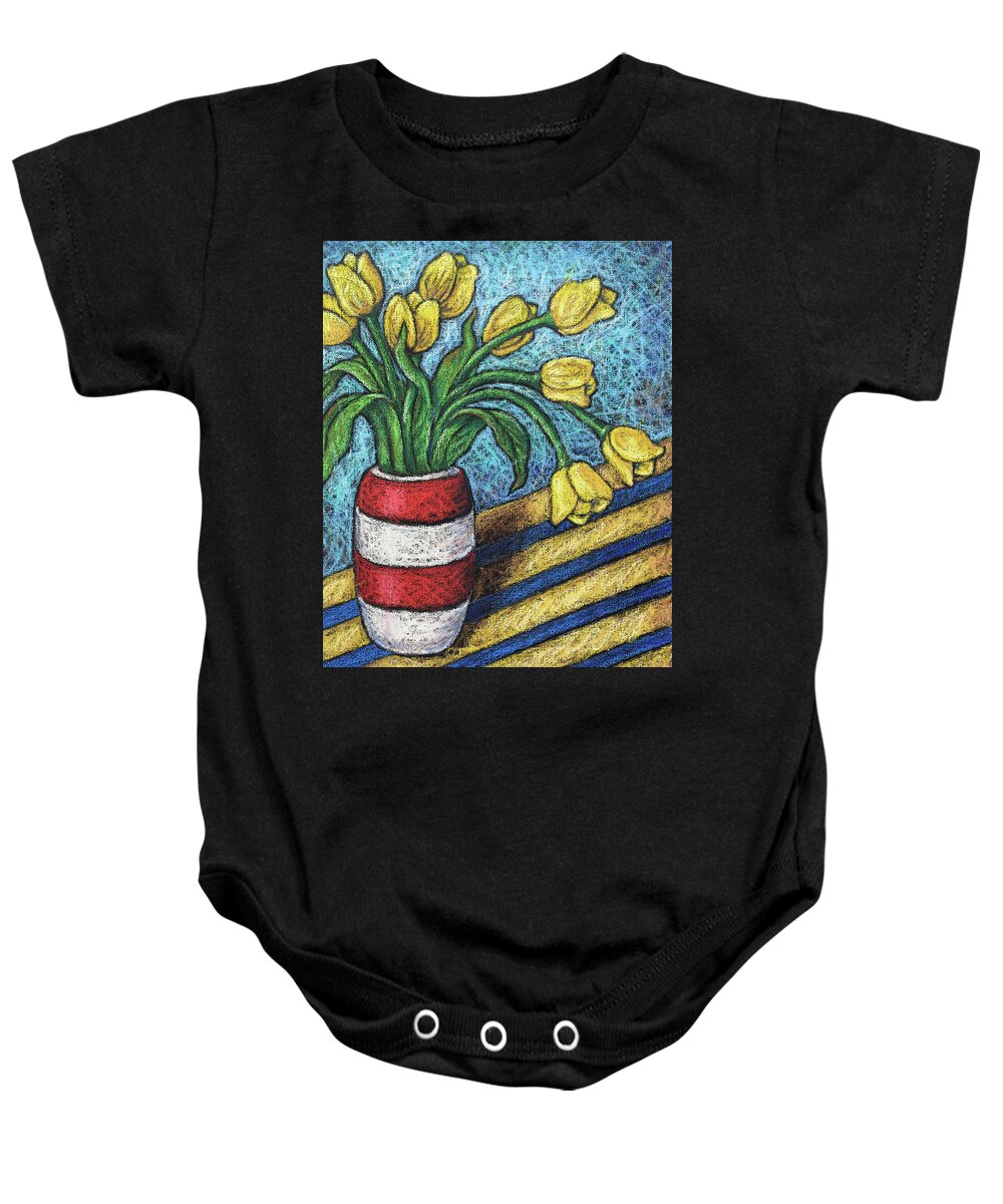 Tulips Baby Onesie featuring the painting Yellow Tulips by Karla Beatty
