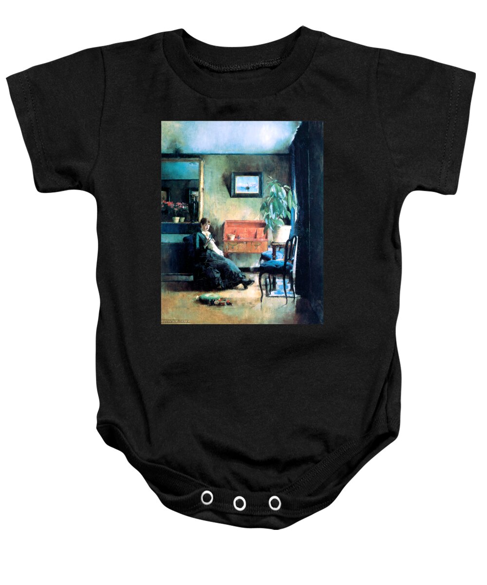 Backer Baby Onesie featuring the painting Blue Interior 1883 #1 by Harriet Backer