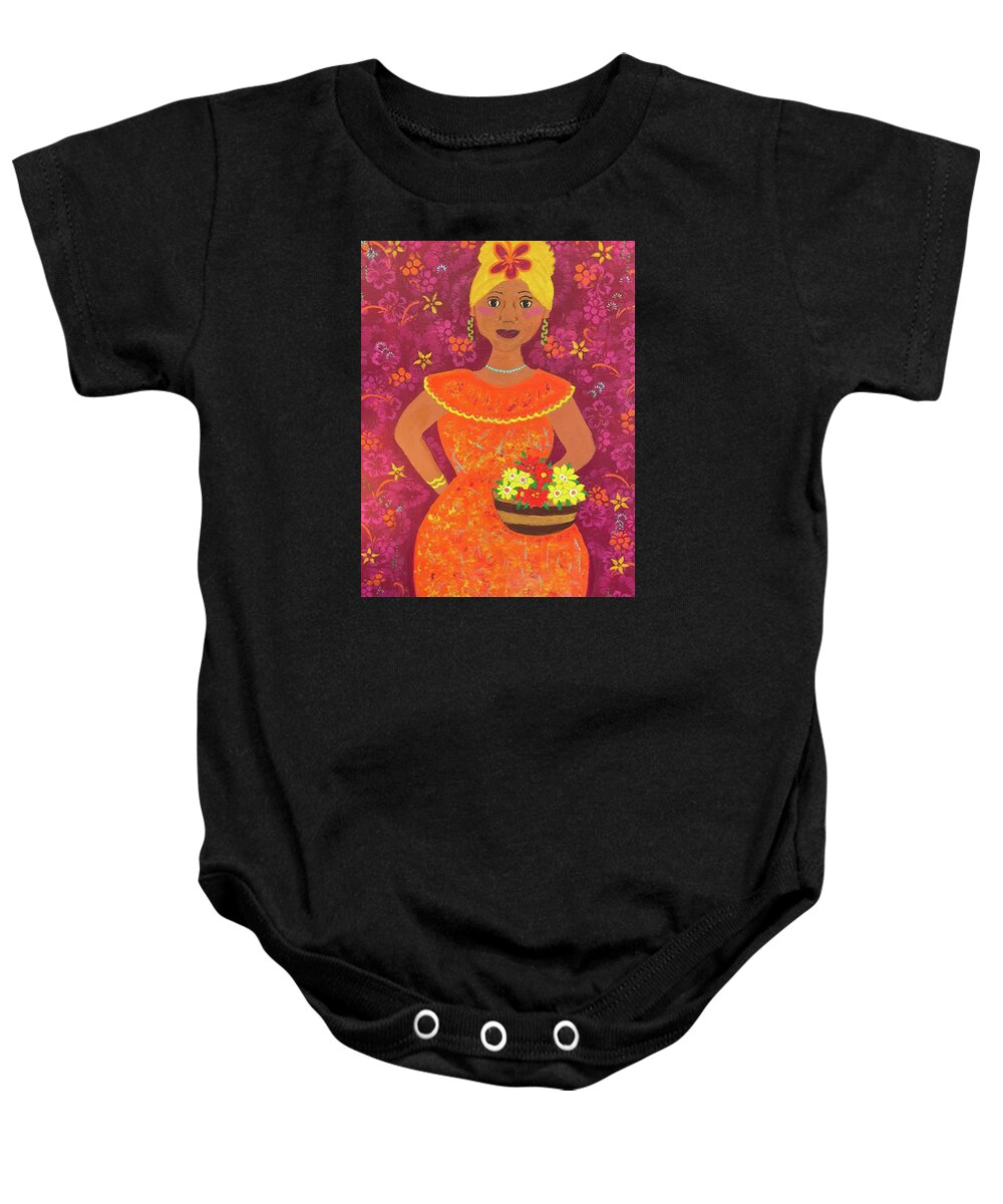 Woman Baby Onesie featuring the painting Caribbean Woman #1 by Sue Gurland