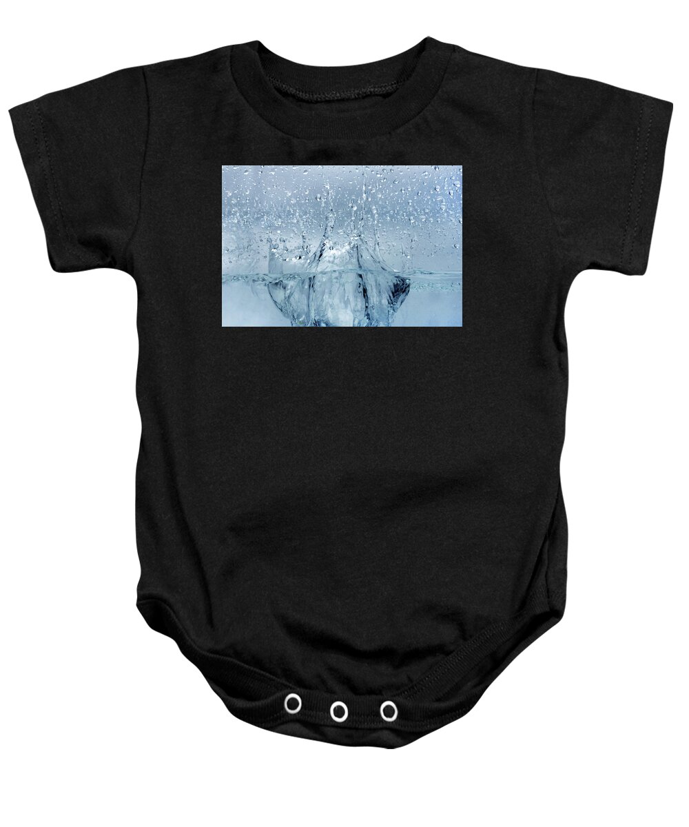 Abstract Baby Onesie featuring the photograph Close Up Of The Water Splash Blue #1 by Severija Kirilovaite