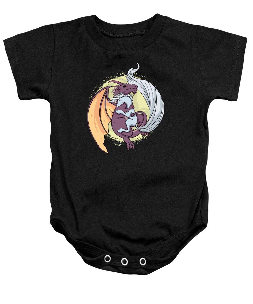 Mythical Creature Baby Onesie featuring the digital art Dragon and Unicorn Loving Embrace by Mister Tee