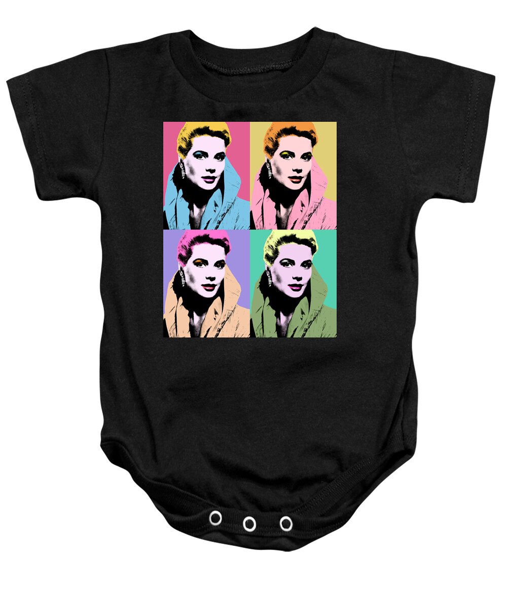 Grace Kelly Baby Onesie featuring the mixed media Grace Kelly pop art #1 by Movie World Posters